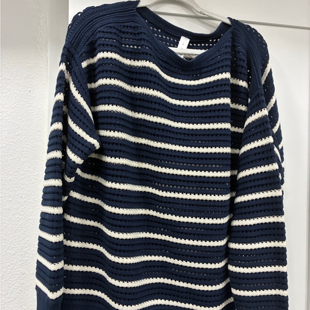 Lululemon Navy and White Striped Women's Sweater-new with tags